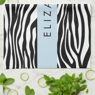 Zebra Print, Stripes, Black And White, Your Name Kitchen Towel