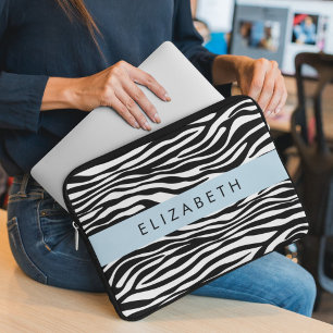 Zebra Print, Stripes, Black And White, Your Name Laptop Sleeve