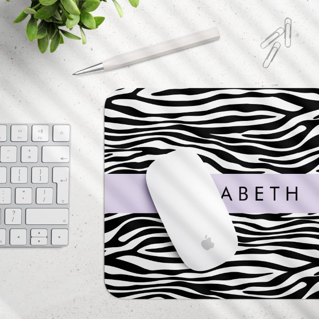 Zebra Print, Stripes, Black And White, Your Name Mouse Pad (Creator Uploaded)