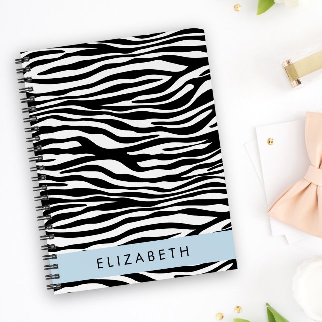 Zebra Print, Stripes, Black And White, Your Name Notebook (Creator Uploaded)