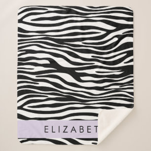 Zebra Print, Stripes, Black And White, Your Name Sherpa Blanket