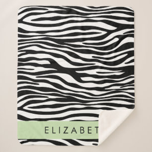 Zebra Print, Stripes, Black And White, Your Name Sherpa Blanket