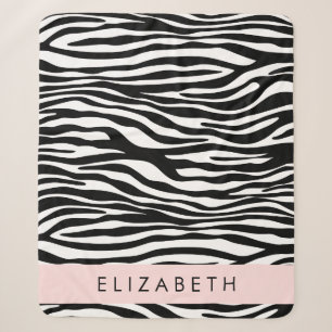 Zebra Print, Stripes, Black And White, Your Name Sherpa Blanket