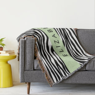 Zebra Print, Stripes, Black And White, Your Name Throw Blanket