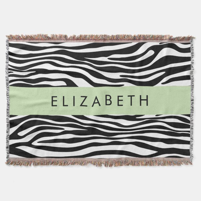 Zebra Print, Stripes, Black And White, Your Name Throw Blanket (Front)