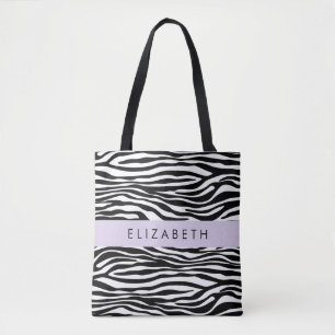 Zebra Print, Stripes, Black And White, Your Name Tote Bag