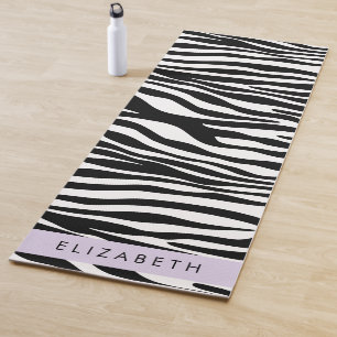 Zebra Print, Stripes, Black And White, Your Name Yoga Mat