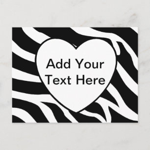 Zebra Print Stripes White Heart Postcard