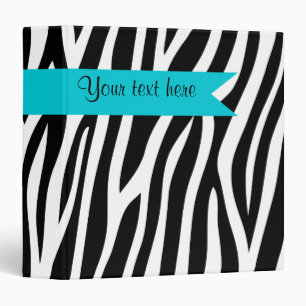 Zebra Print Teal Blue Banner Personalized Binder