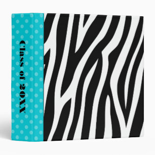 Zebra Print Teal Blue Polka Dot School Binder