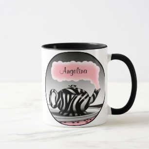 Zebra Print Teapot Pink Personalized Mug