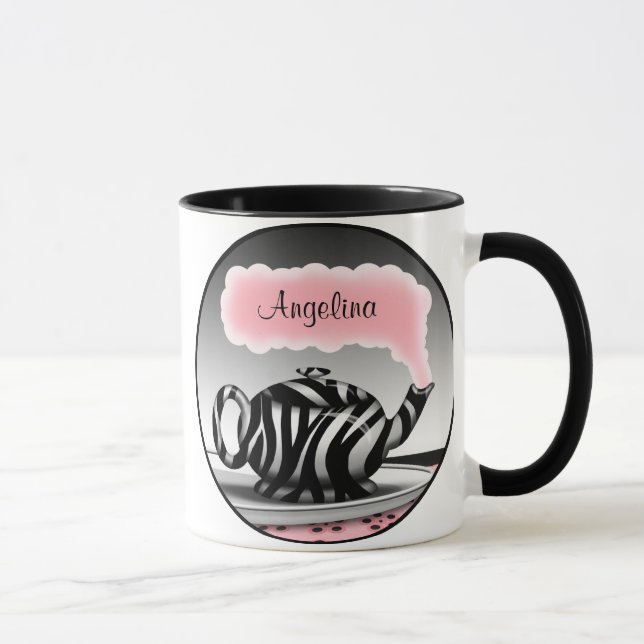 Zebra Print Teapot Pink Personalized Mug (Right)