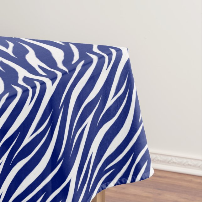 Zebra Print White Navy Blue Cute Modern Pattern Tablecloth (In Situ)