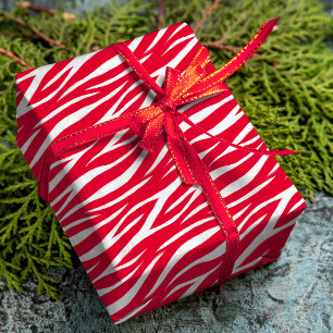 Zebra Print White Red Cute Modern Xmas Pattern Wrapping Paper