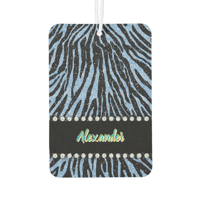Zebra print with blue and black accents air freshener (Back)