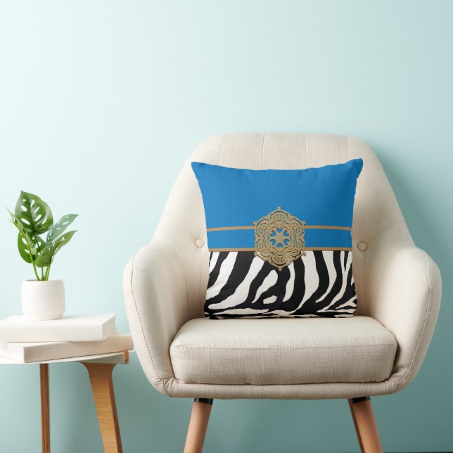 Zebra Print with Blue Throw Pillow (Chair)