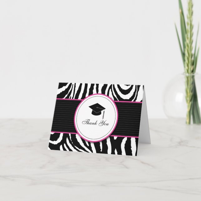 Zebra Print with Cap: Pink Thank You Card (Front)