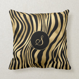 Zebra print with gold foil and monogram throw pillow