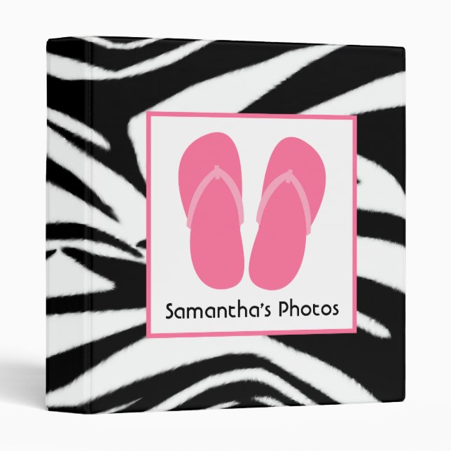 Zebra Print With Pink Flip Flops Binder (Front/Spine)