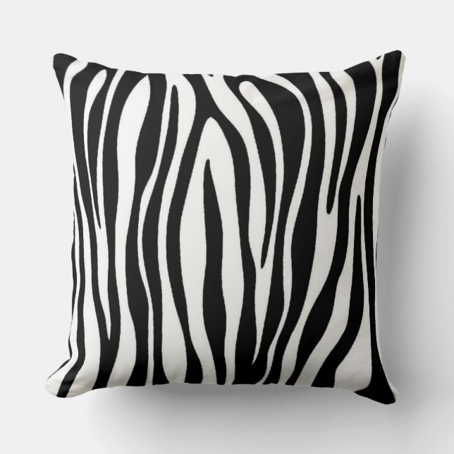 Zebra Print with Solid Black Back Throw Pillow (Front)