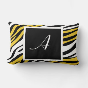 Zebra Print Yellow Mix Monogram Lumbar Pillow