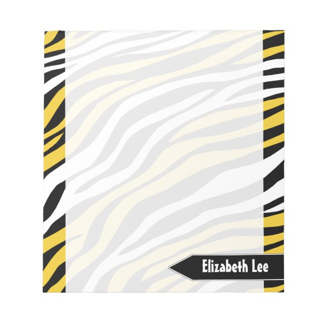 Zebra Print Yellow Mix Personalized Notepad (Front)