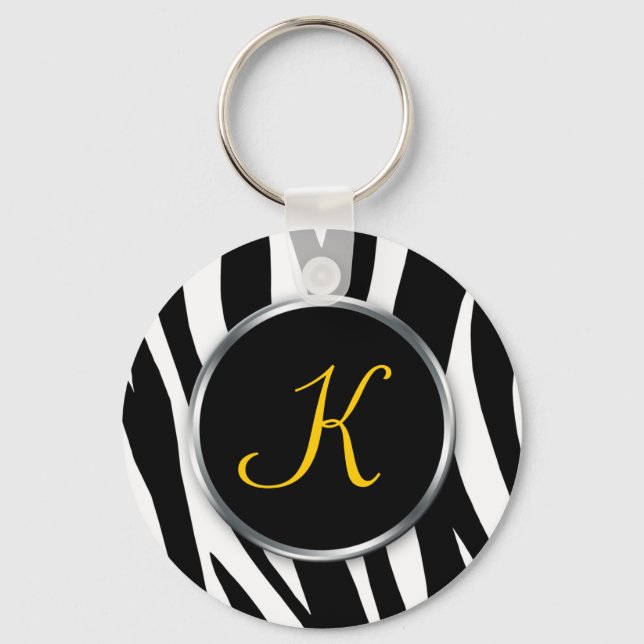 Zebra Print : Yellow Monogram : Keychain (Front)