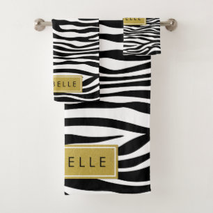 Zebra Print, Zebra, Black And White, Your Name Bath Towel Set