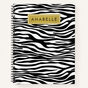 Zebra Print, Zebra, Black And White, Your Name Notebook