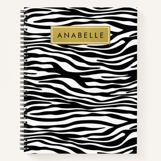 Zebra Print, Zebra, Black And White, Your Name Notebook (Front)