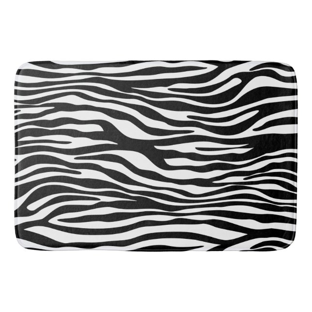 Zebra Print, Zebra Stripes, Black And White Bath Mat (Front)