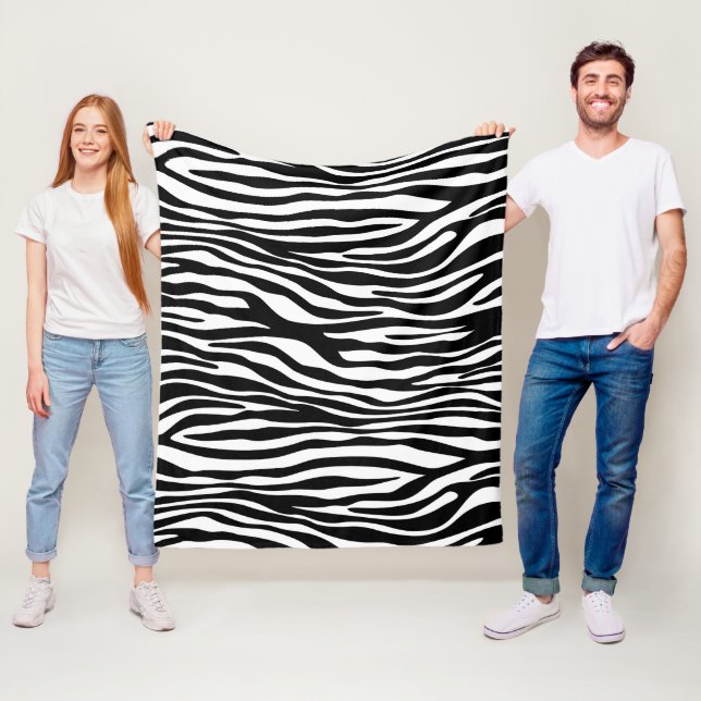 Zebra Print, Zebra Stripes, Black And White Fleece Blanket (In Situ)