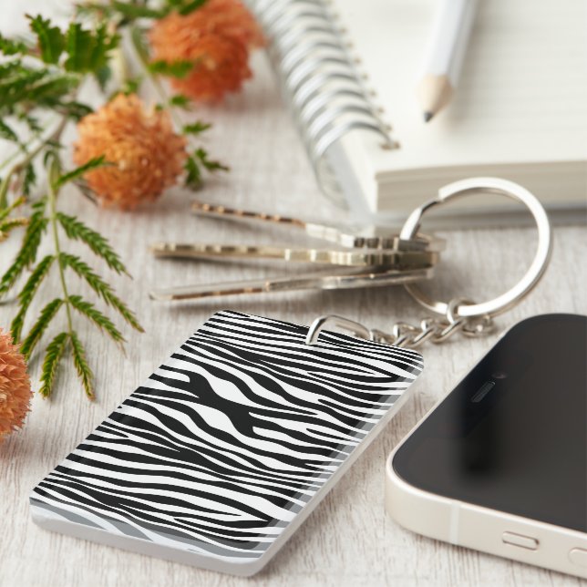 Zebra Print, Zebra Stripes, Black And White Keychain (Front Right)