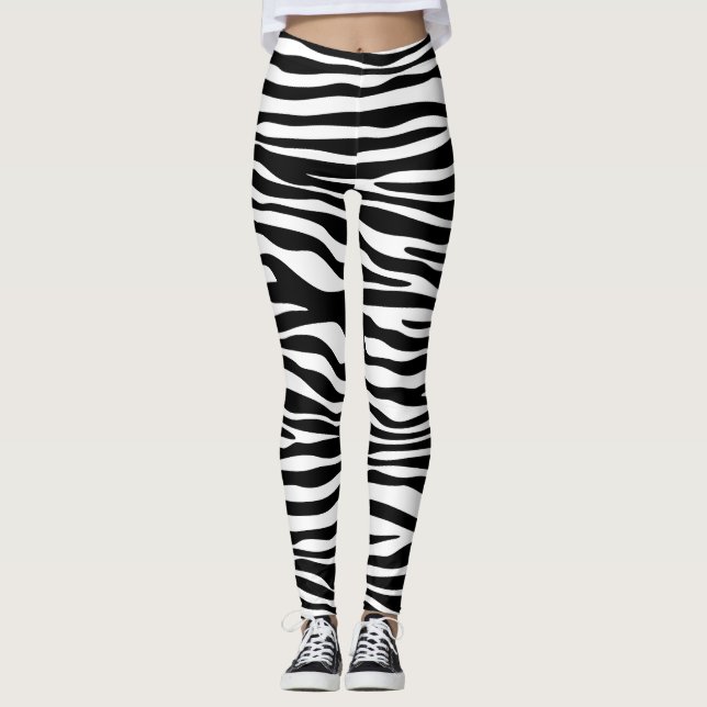 Zebra Print, Zebra Stripes, Black And White Leggings (Front)