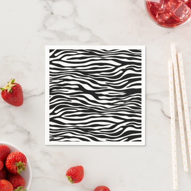 Zebra Print, Zebra Stripes, Black And White Napkin (Insitu)