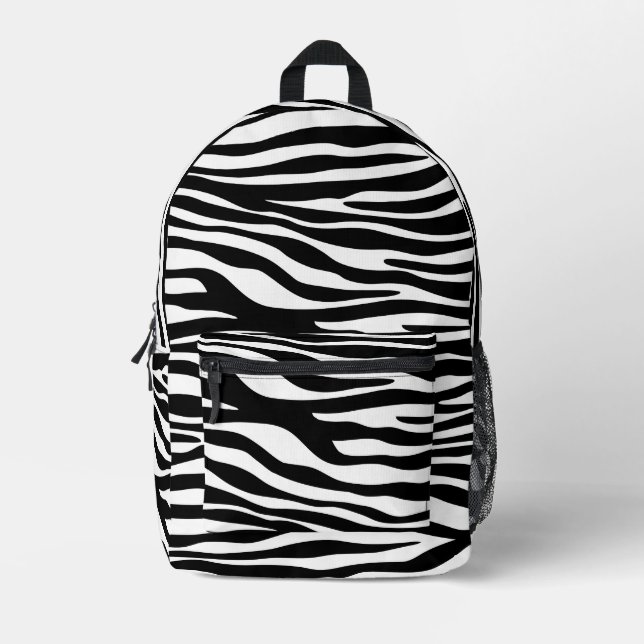 Zebra Print, Zebra Stripes, Black And White Printed Backpack (Front)