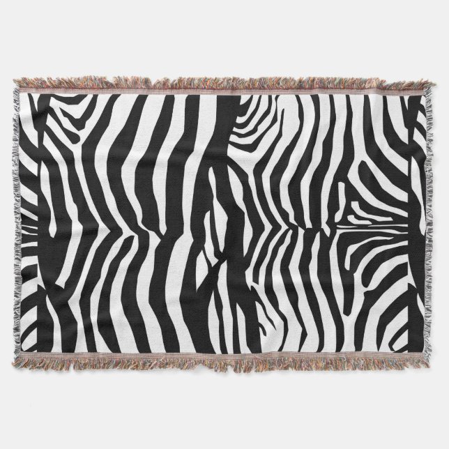 Zebra Print, Zebra Stripes, Black And White Throw Blanket (Front)