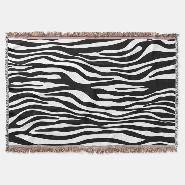 Zebra Print, Zebra Stripes, Black And White Throw Blanket (Front)
