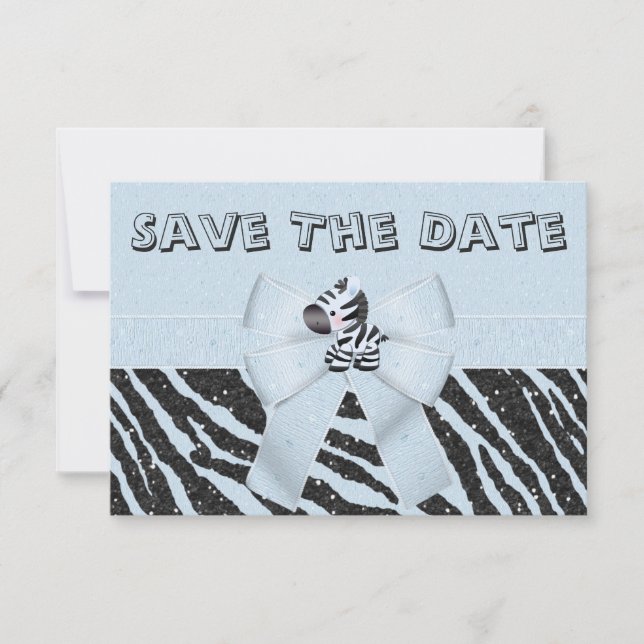 Zebra & Printed Bow Baby Shower Save the Date (Front)