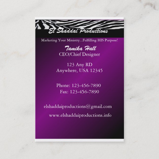 Zebra Purple Business | Ministry Card (Front)