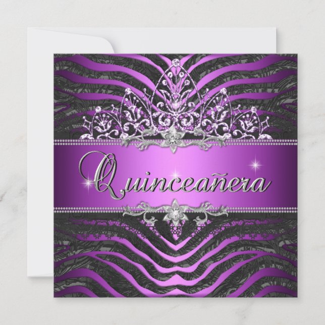 Zebra Purple Pink Black Quinceanera 15th Birthday Invitation (Front)