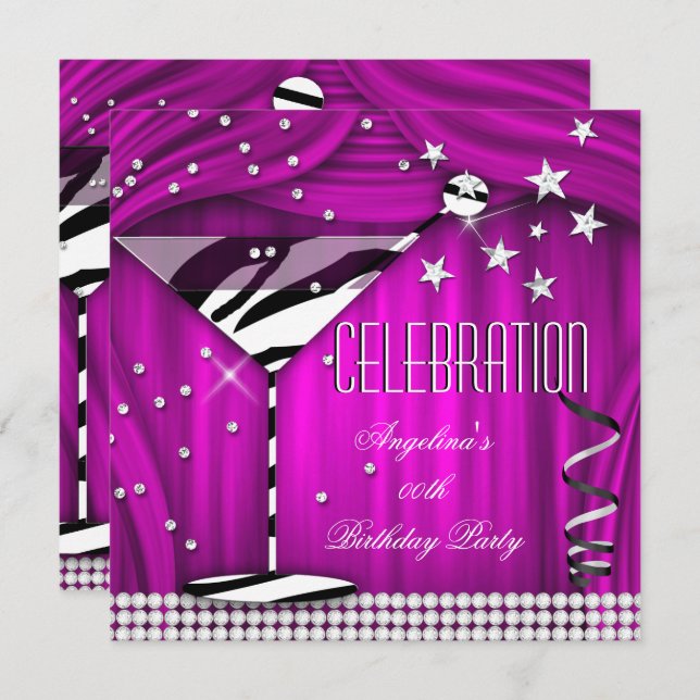 Zebra Purple Pink Celebration Birthday Party Invitation (Front/Back)