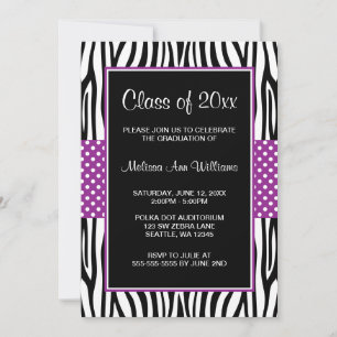 Zebra Purple Polka Dot Graduation Announcement