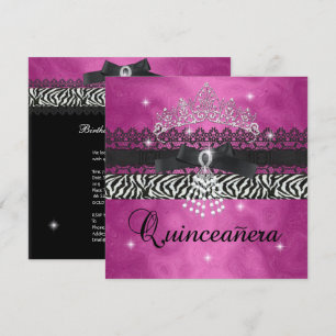 Zebra Quinceanera 15th Birthday Party Pink Black Invitation