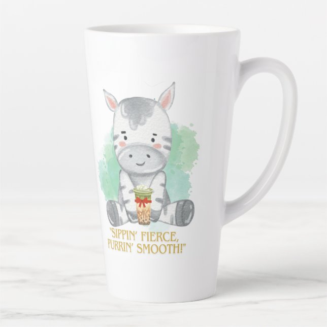 zebra quote cartoon drinking bobba tea latte mug (Right)