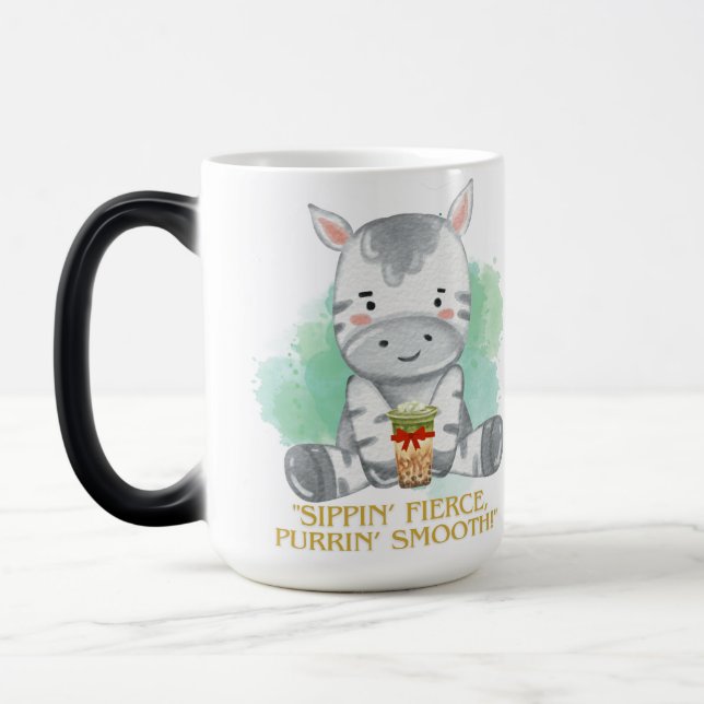 zebra quote cartoon drinking bobba tea magic mug (Left)