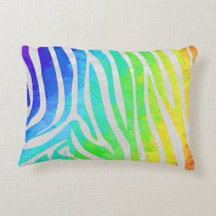 Zebra Rainbow and White Print Accent Pillow