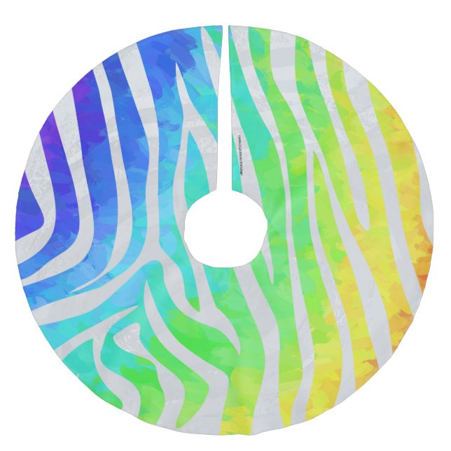Zebra Rainbow and White Print Brushed Polyester Tree Skirt (Front)