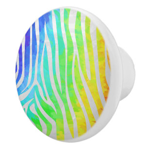 Zebra Rainbow and White Print Ceramic Knob