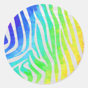Zebra Rainbow and White Print Classic Round Sticker